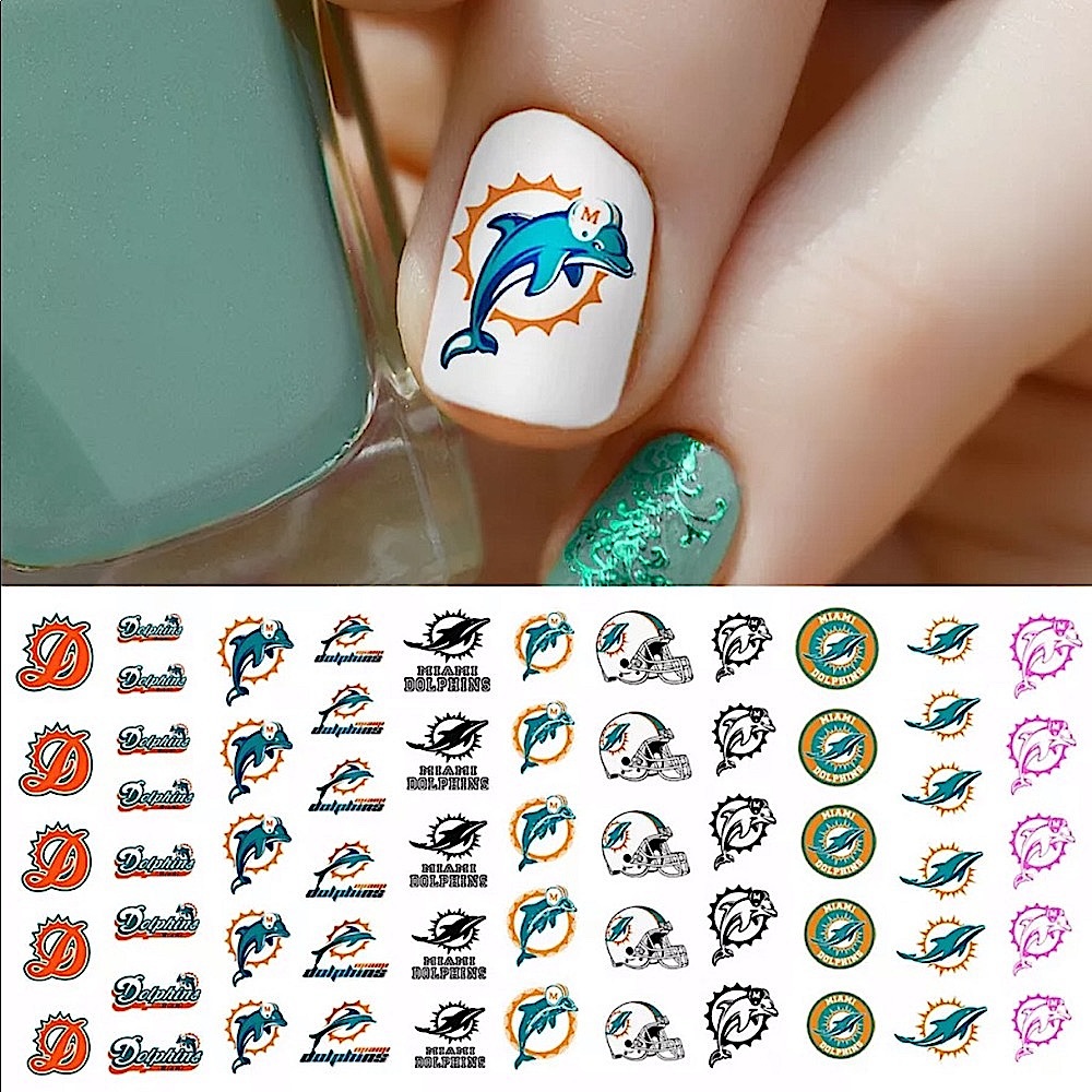 💌BO/GO$6 Miami Dolphins Transfer Nail Decals NFL